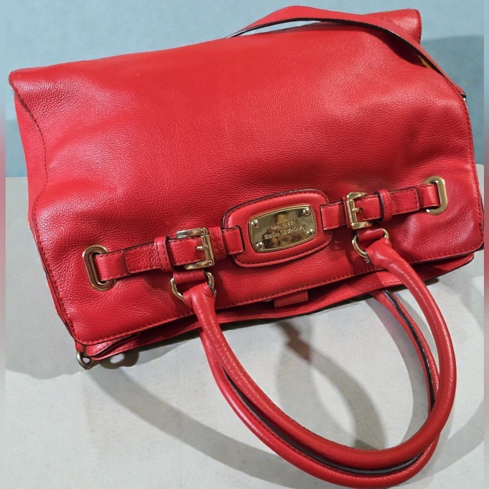 Michael Kors Hamilton Satchel Mandarin Orange Pebbled Leather Gold Hardware  EUC - Picture 8 of 15